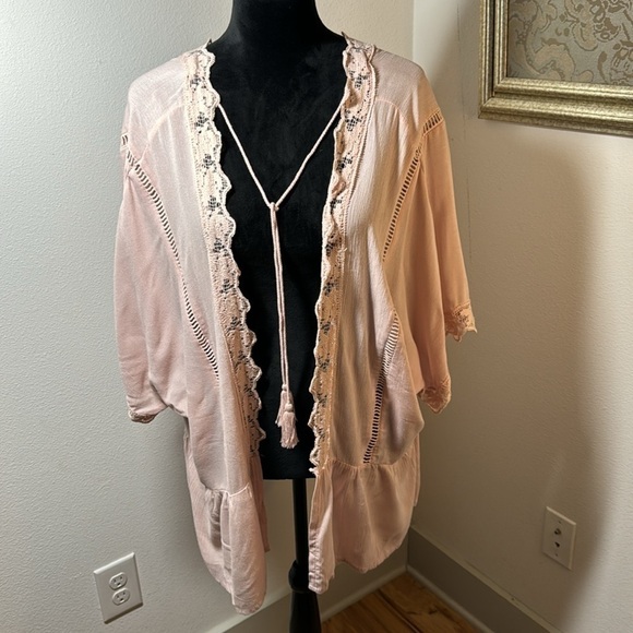 Miss Chievous blush crochet trim tassel ties cover up top Sz M - Picture 5 of 6